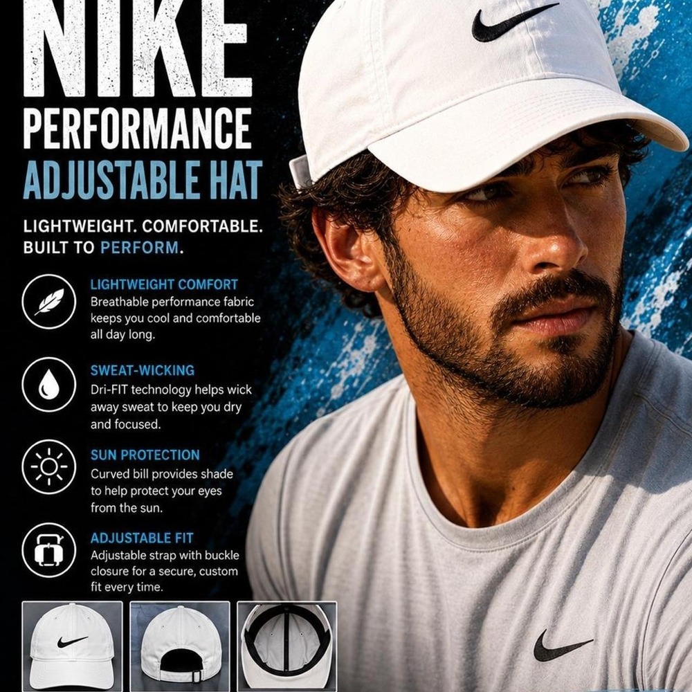 Nike White Adjustable Performance Hat Cap Swoosh Athletic Golf Running Dad Hat